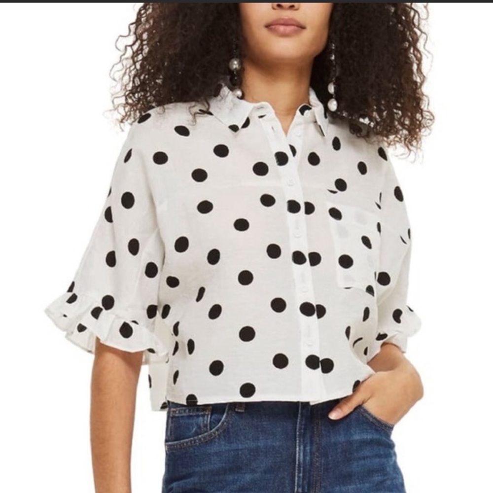 Topshop Fifi Polka Dot Button Up Cropped Top